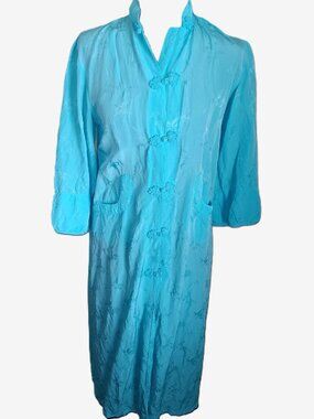 Vintage Solz Squirrel Blue Satin House Dress/Robe Size S